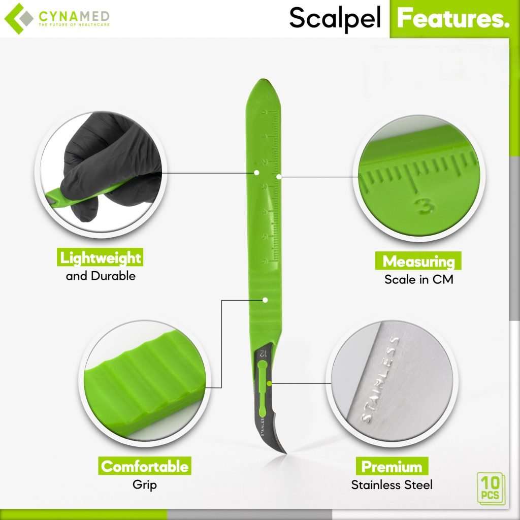 Disposable Scalpels with Graduated Handles - 10 Pack