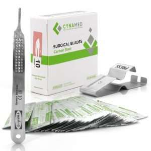 Cynamed 3-Piece Professional Dermaplaning Tool Kit - Stainless Steel Scalpel Handle 3 - Blade Remover - 100 Surgical Dermaplane Blades