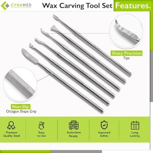 Cynamed Professional Precision Carving Tools Set – 6-Piece Stainless Steel Sculpting, Modeling & Dental Craft Instruments – Ideal for Clay, Wax, & Detail Work – Versatile Art & Dentistry Equipment